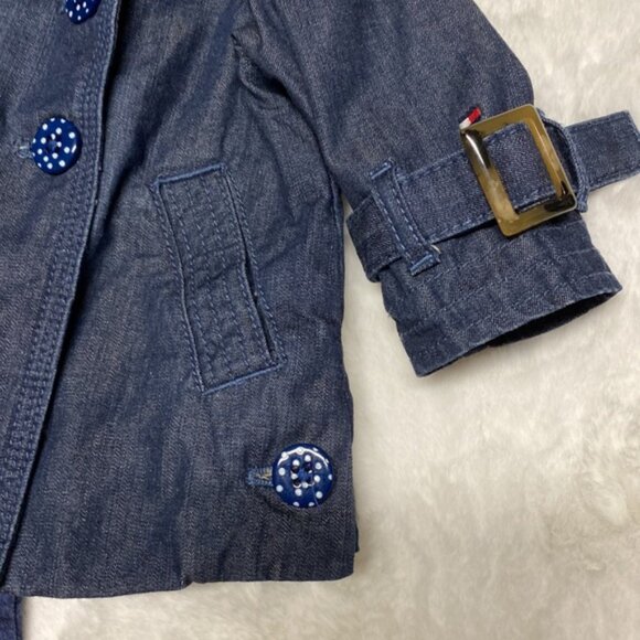 Tommy Hilfiger Baby Girls Hooded Denim Pea Coat Polka-Dot Buttons 6-9 Months - Picture 8 of 11